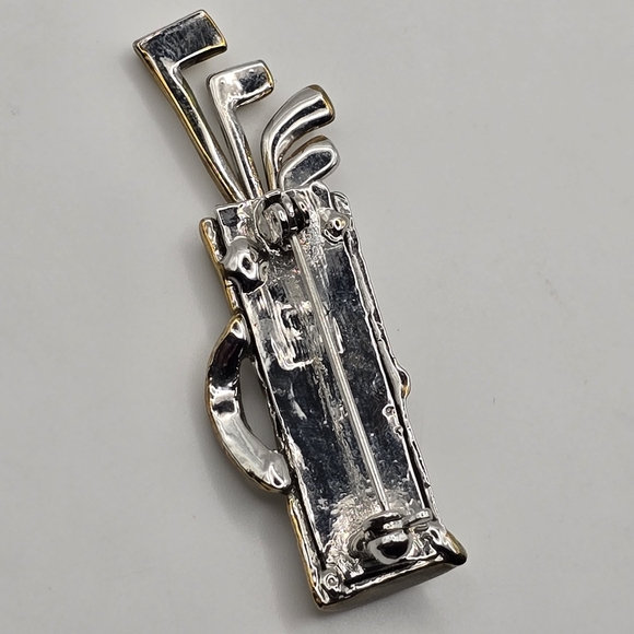 Handmade Vintage Golf Club Caddy Brooch Pin Clubs Move Silver & Gold Tone - Picture 4 of 9
